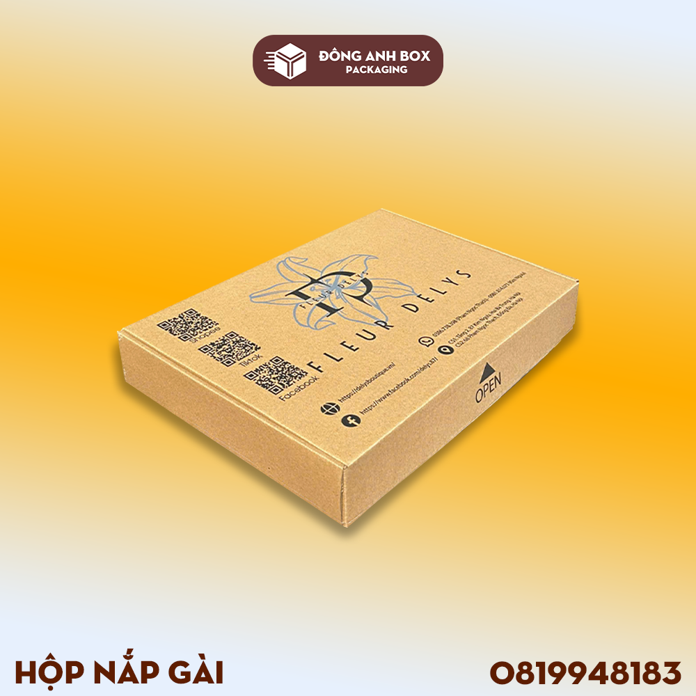 Hộp carton 3 lớp sóng E 2 mặt nâu nắp gài KT 350x250x70