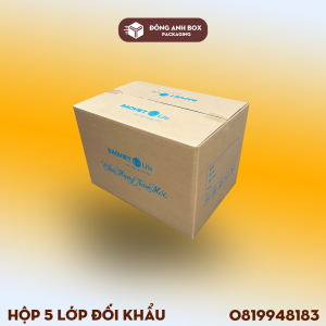 Hộp carton 5 lớp sóng BC 2 mặt nâu in xanh dương